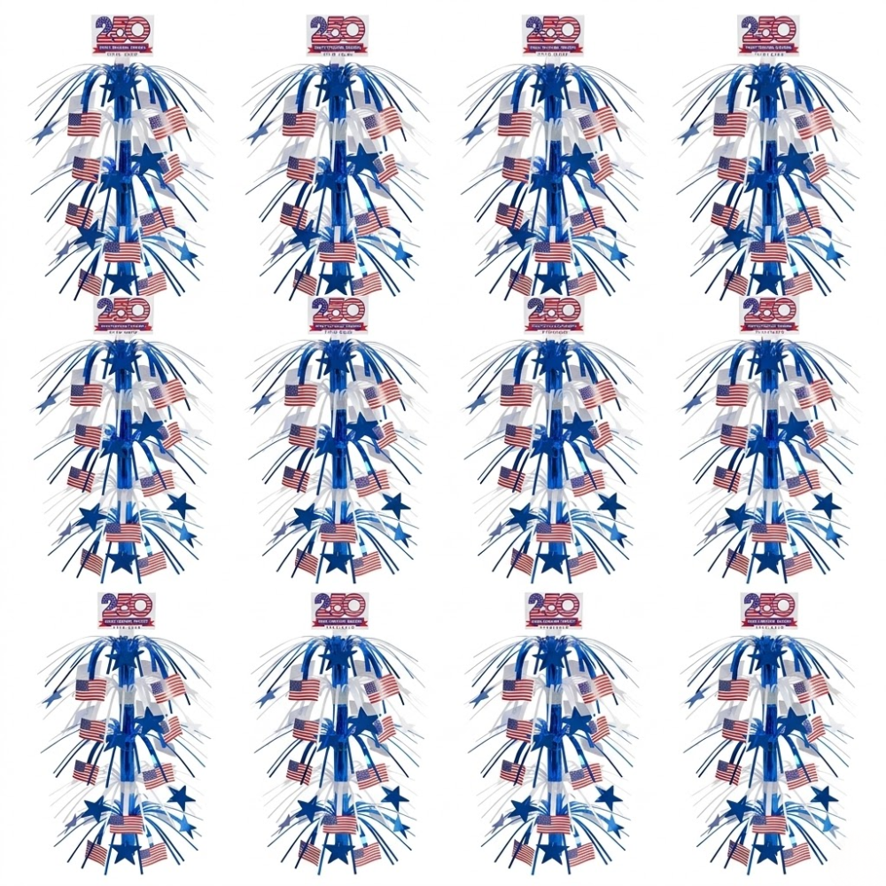PMU Patriotic Star & American Flag Cascade Table Centerpiece – 4th of July & Independence Day Decor