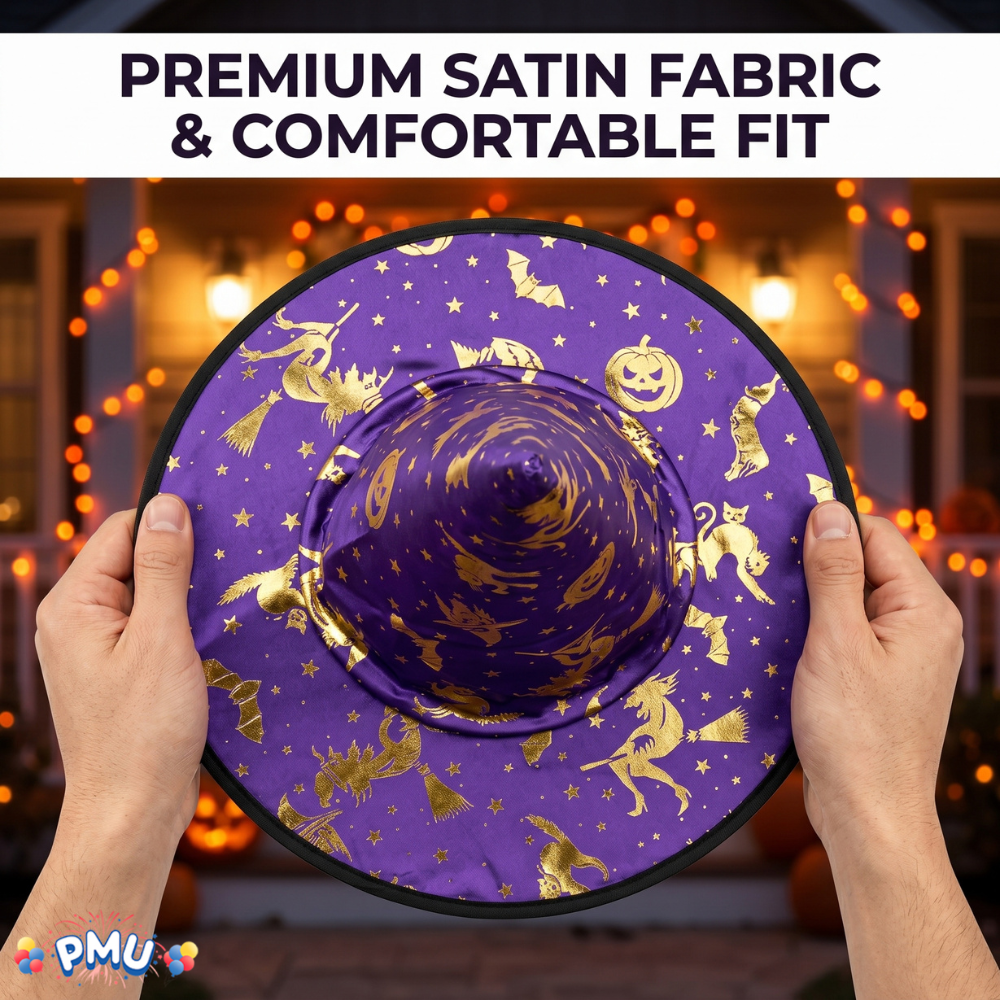 PMU 2 Pc Halloween Witch Cauldron Set – 8 Inch Black Cauldron Bowl & Witch Hat for Halloween Party Decorations, Tabletop & Home Décor