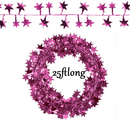 PMU Star Wire Shiny - Garland Light Pink, Christmas Party, Wedding, Birthday, Festive Home Decoration Ornament 25ft Tinsel