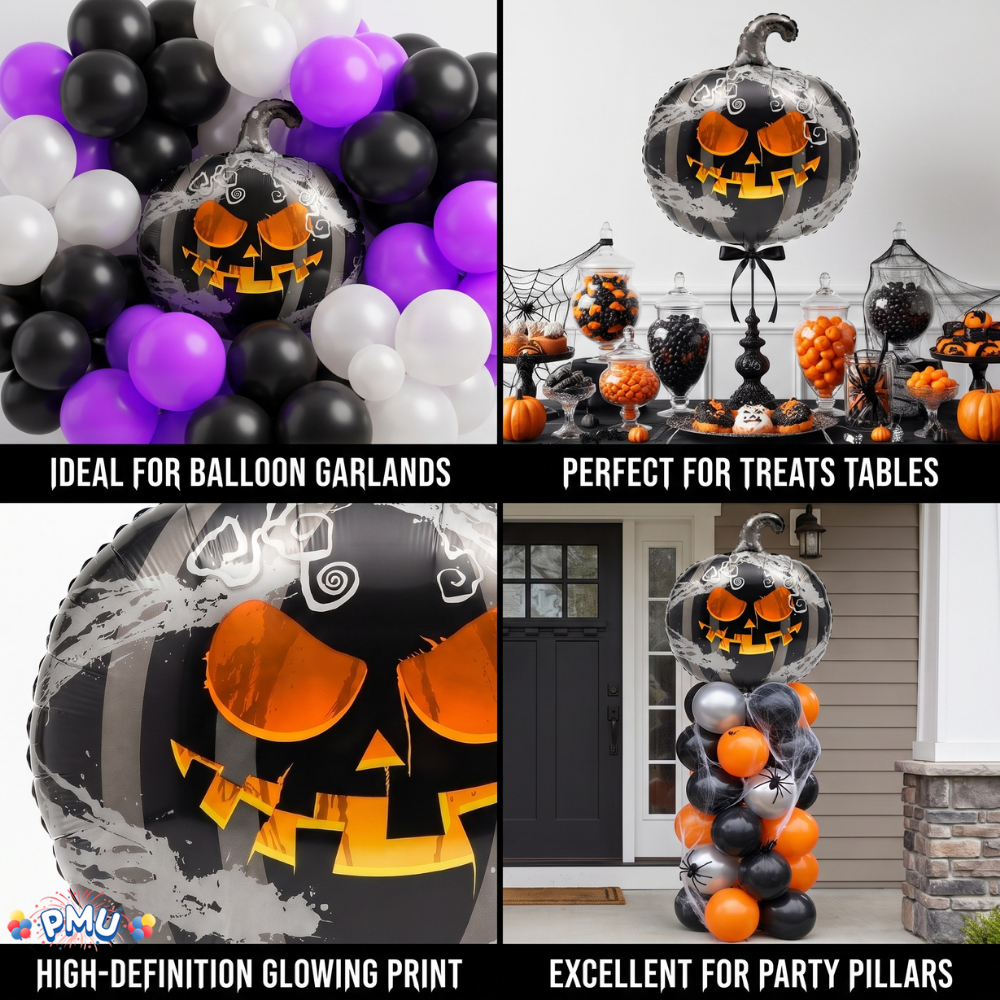 PMU Halloween Mylar Foil Balloons for Halloween Party Decorations, Haunted House, Photo Booth & Spooky Celebrations