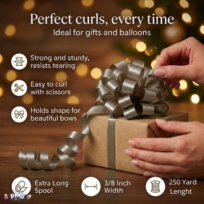 PMU Curling Ribbon - Crimped Texture Curling Ribbons for Gift Box Wrapping, Florist Flowers, Birthday Party Decorations, Festival Art Craft & Christmas Décor 3/8 Inch X 250 Yards
