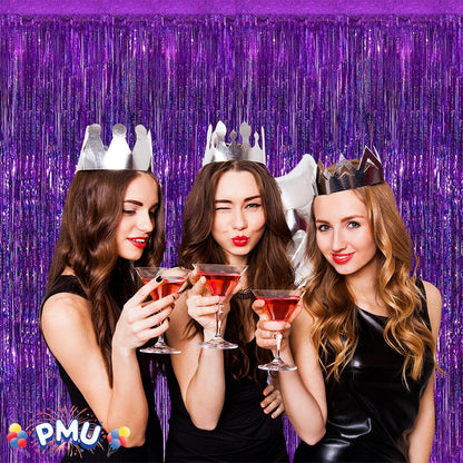 PMU Metallic Fringe Curtains | Metallic Foil Fringe Backdrop Curtains | Fringe Backdrop for Graduation, Birthday Party Decorations, Baby Shower, Disco Party |3ft x 8ft