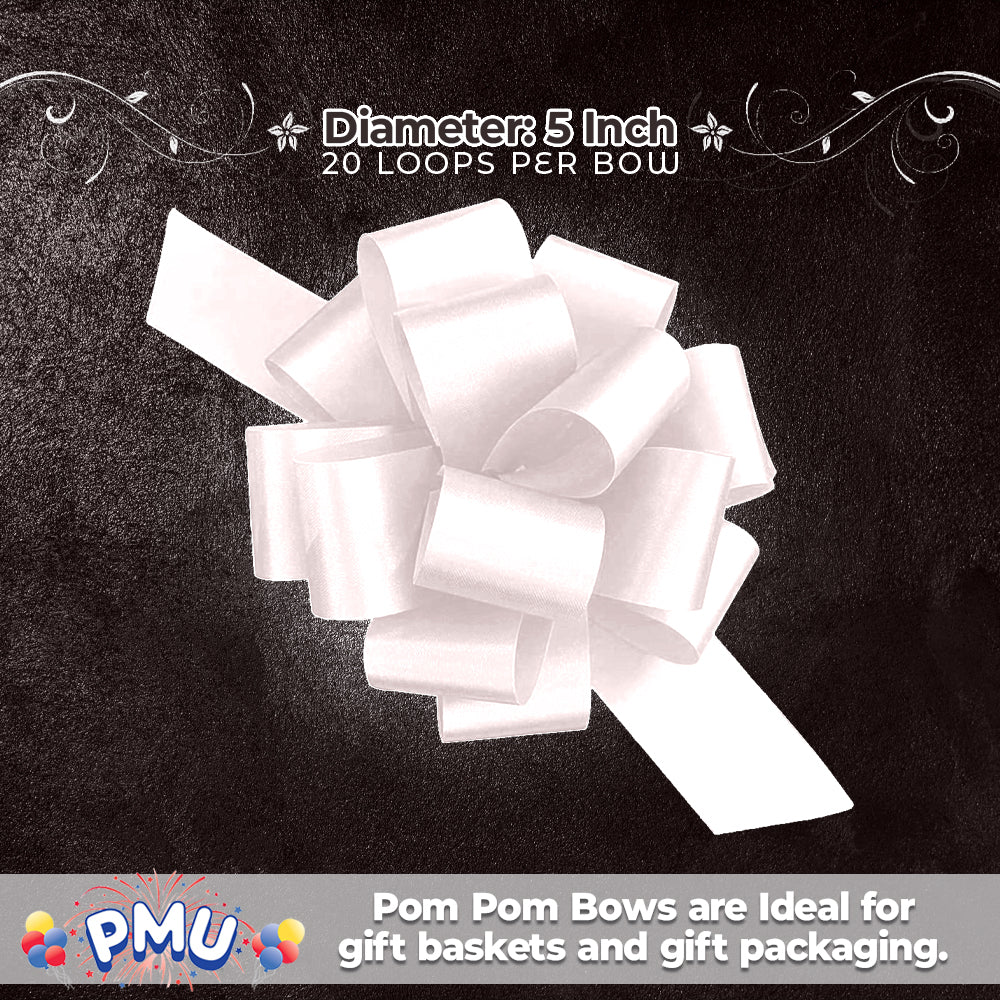 PMU Perfect Pull String Bows - Gift Bows for Wedding, Birthdays & Anniversaries - Ribbon Bows for Flowers & Basket Decoration - Large Bow for Gift Wrapping - 5 Inch 20 Loops