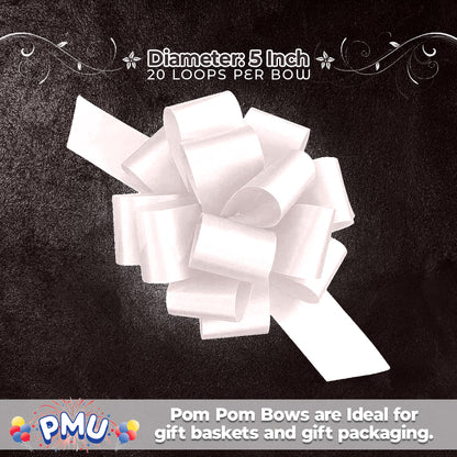 PMU Perfect Pull String Bows - Gift Bows for Wedding, Birthdays & Anniversaries - Ribbon Bows for Flowers & Basket Decoration - Large Bow for Gift Wrapping - 5 Inch 20 Loops