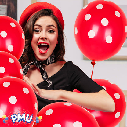 PMU Polka Dot Balloons PartyTex 11 Inch with All-Over Print White Dots