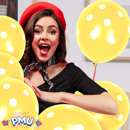 PMU Polka Dot Balloons PartyTex 11 Inch with All-Over Print White Dots