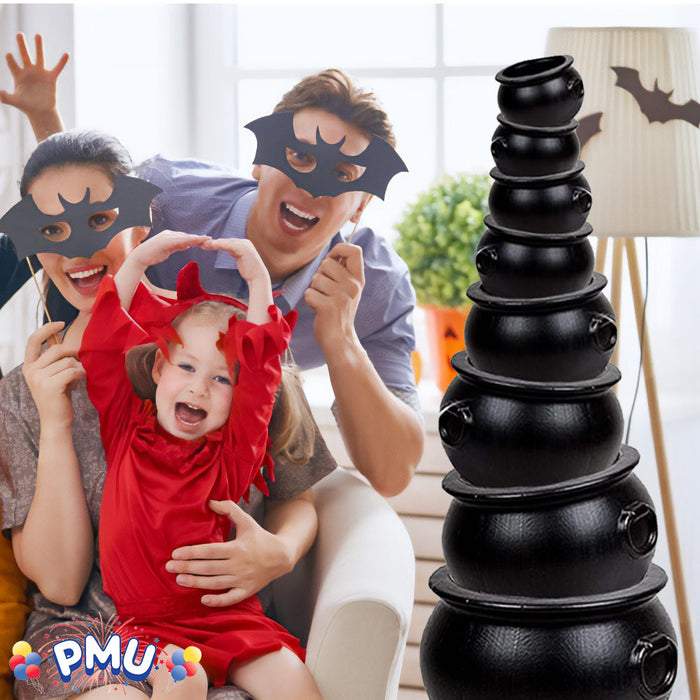 PMU Halloween Cauldron -8pc Multi-Pack Assortment Plastic Candy Holder for Kids - Halloween Party Favors & Supplies - Black pcs Set