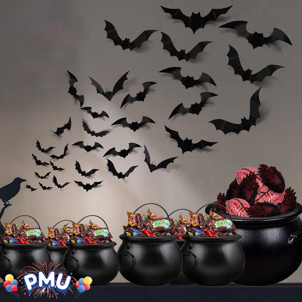 PMU Halloween Cauldron - Multi-Pack Assortment Plastic Candy Holder for Kids - Halloween Party Favors & Supplies