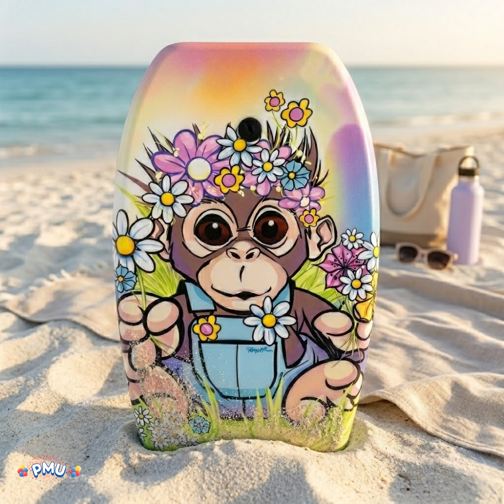 PMU 26 Inch Graphics Printed Bodyboard - Lightweight Wrist Leash Slick Bottom Boogie Board for Beach, Sea & Pool - Surfing Board for Kids, Teens & Adults Wave Conditions  Pkg/1