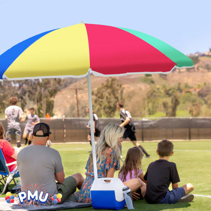 PMU Beach Umbrella 6 feet Opens to 72 inches Multicolor Beach Parasol and Outdoor Sun Protection Polyester
