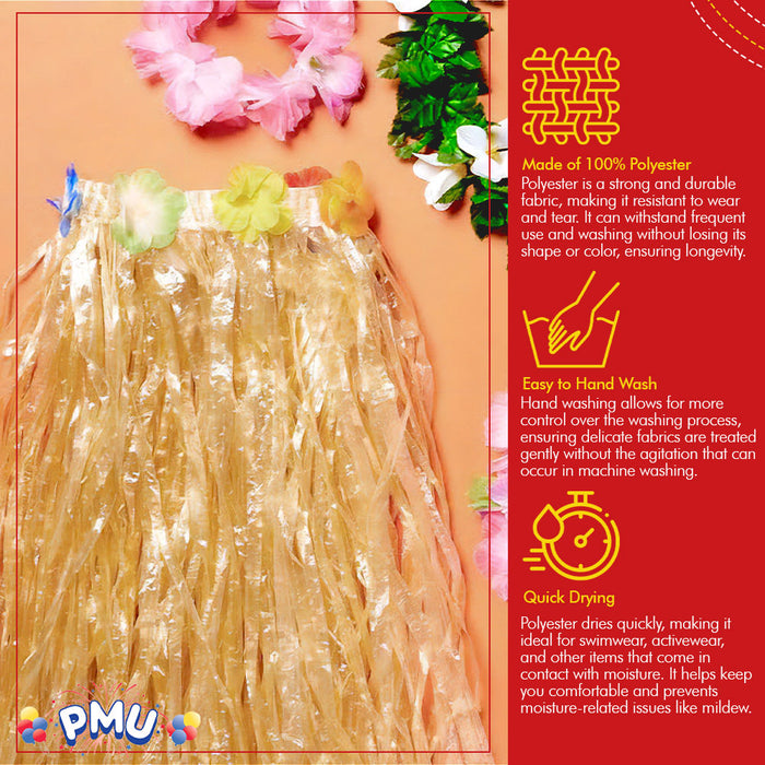 PMU Hawaiian Luau - Deluxe Grass Skirt W/Flower Trim Party Accessory