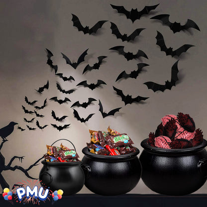 PMU Halloween Cauldron - Multi-Pack Assortment Plastic Candy Holder for Kids - Halloween Party Favors & Supplies - Black Set