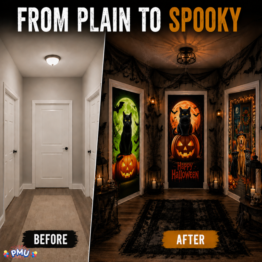PMU 3 Pcs Halloween Door Cover, High-Definition Door Cover Halloween Decor