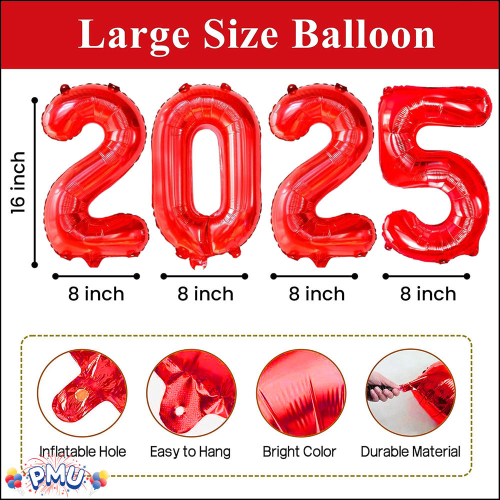 PMU New Year's Eve Party "2025" 16inch, 30inch, & 40inch in Number Mylar Balloons 2025 New Year, Graduation, Birthday, Special Events Accessories Party Celebration (4/pkg) Pkg/1