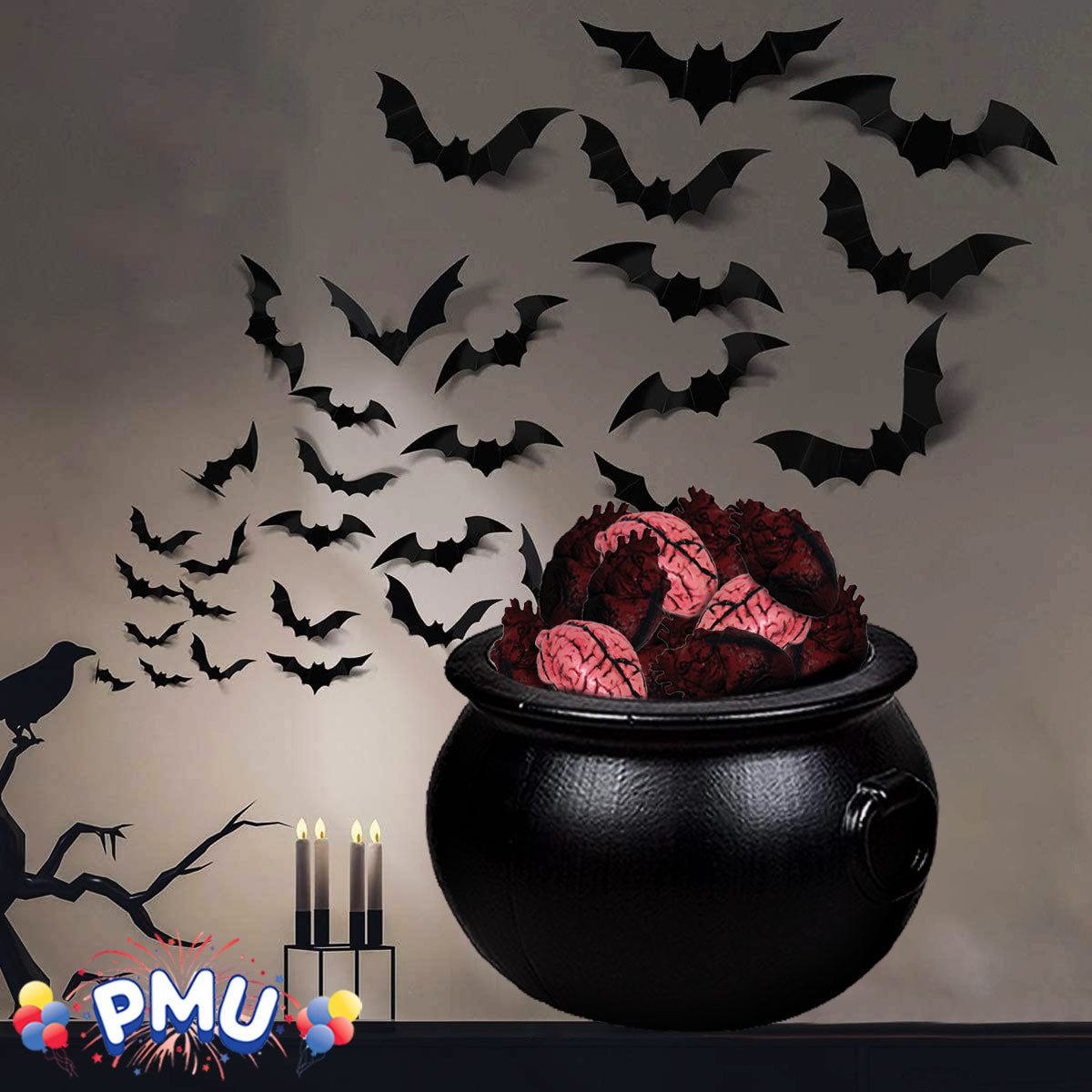 PMU Halloween Cauldron -8pc Multi-Pack Assortment Plastic Candy Holder for Kids - Halloween Party Favors & Supplies - Black pcs Set