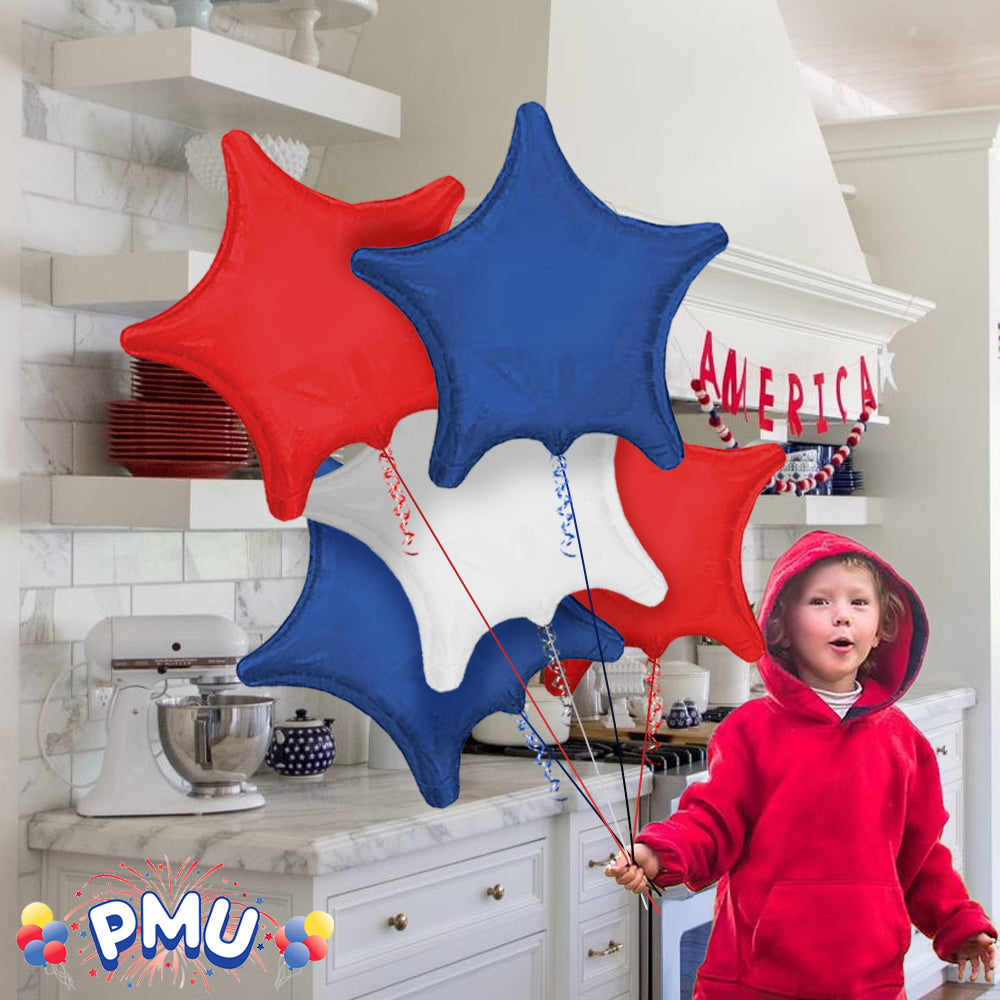 PMU 18 Inches Patriotic Red, White and Blue Star Balloon Assortment