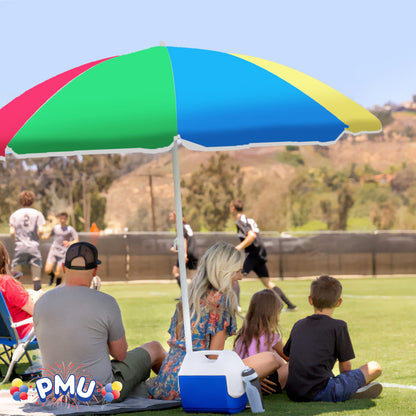 PMU Beach Umbrella 6 feet Opens to 72 inches Multicolor Beach Parasol and Outdoor Sun Protection Polyester
