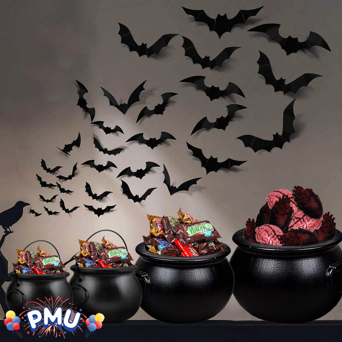 PMU Halloween Cauldron - Multi-Pack Assortment Plastic Candy Holder for Kids - Halloween Party Favors & Supplies