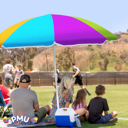 PMU Beach Umbrella 6 feet Opens to 72 inches Multicolor Beach Parasol and Outdoor Sun Protection Polyester