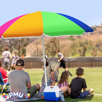 PMU Beach Umbrella 6 feet Opens to 72 inches Multicolor Beach Parasol and Outdoor Sun Protection Polyester