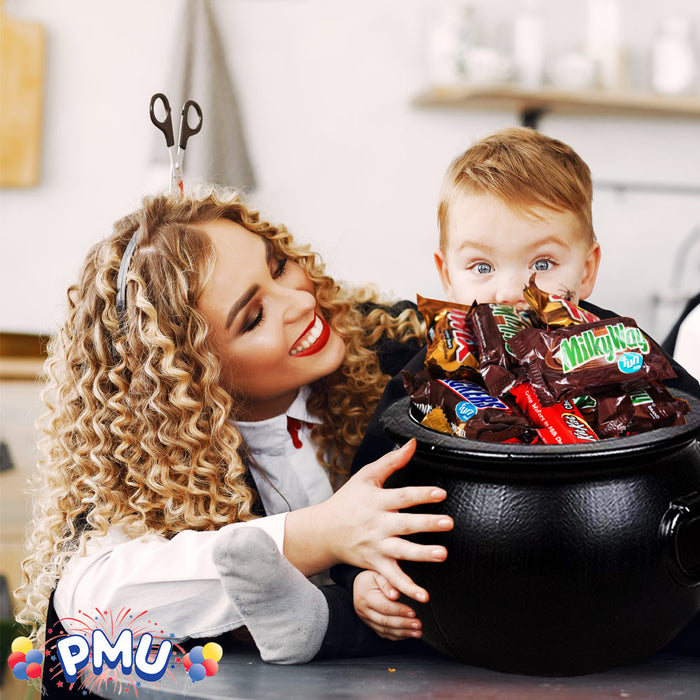 PMU Halloween Cauldron -8pc Multi-Pack Assortment Plastic Candy Holder for Kids - Halloween Party Favors & Supplies - Black pcs Set