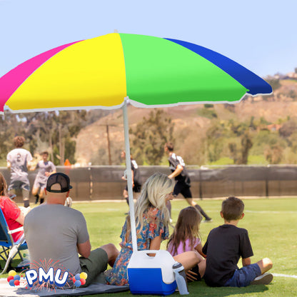 PMU Beach Umbrella 6 feet Opens to 72 inches Multicolor Beach Parasol and Outdoor Sun Protection Polyester