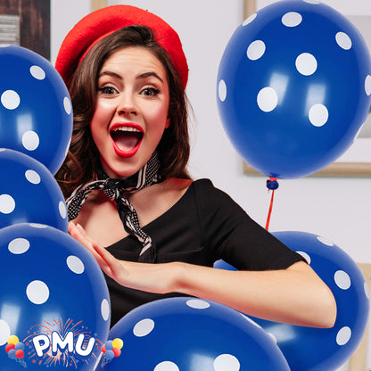 PMU Polka Dot Balloons PartyTex 11 Inch with All-Over Print White Dots