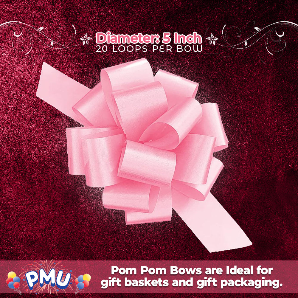 PMU Perfect Pull String Bows - Gift Bows for Wedding, Birthdays & Anniversaries - Ribbon Bows for Flowers & Basket Decoration - Large Bow for Gift Wrapping - 5 Inch 20 Loops