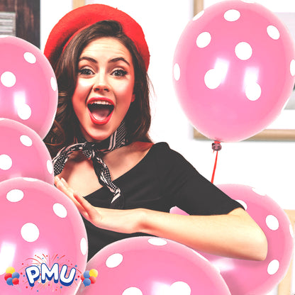 PMU Polka Dot Balloons PartyTex 11 Inch with All-Over Print White Dots
