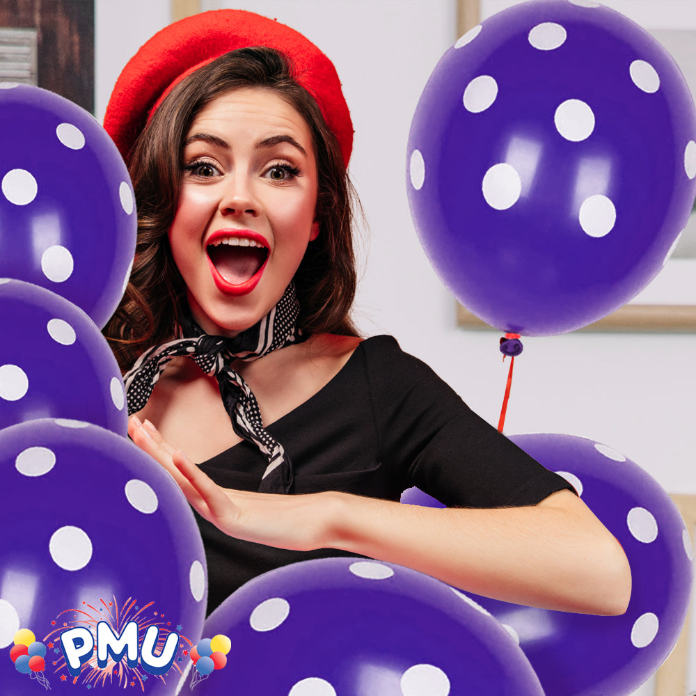 PMU Polka Dot Balloons - 6 Pack 11 Inch Pink With White Dots Premium Latex Party Balloons