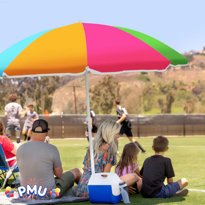 PMU Beach Umbrella 6 feet Opens to 72 inches Multicolor Beach Parasol and Outdoor Sun Protection Polyester