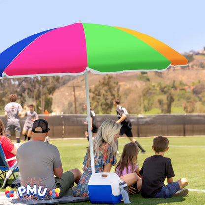 PMU Beach Umbrella 6 feet Opens to 72 inches Multicolor Beach Parasol and Outdoor Sun Protection Polyester