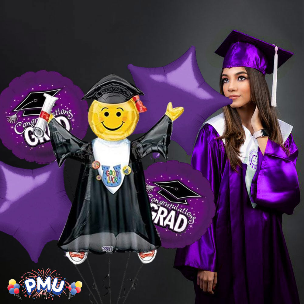 PMU Graduation Jumping Smiley Grad Balloon Bouquet (5/Pkg) Pkg/1