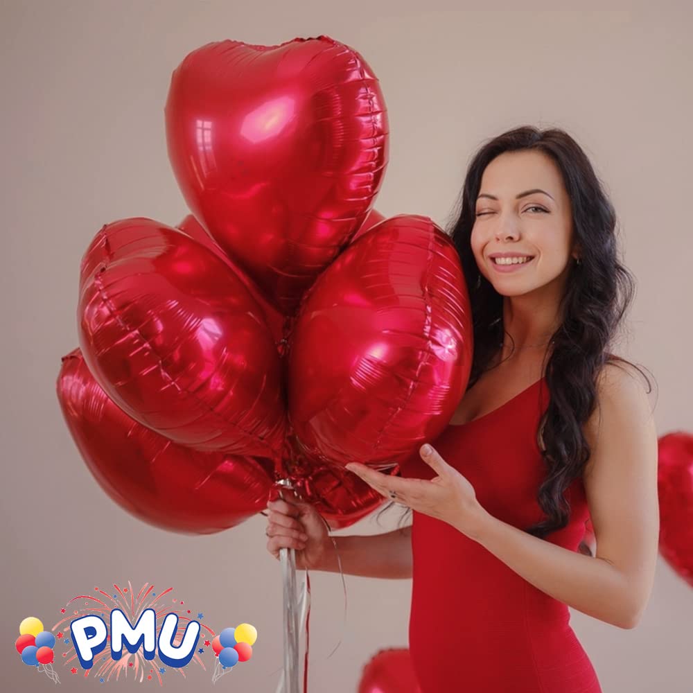 PMU Heart Shaped Happy Valentine's Day Balloons 18-Inch Mylar Idea Gift for Him or Her & Valentine Party Decorations