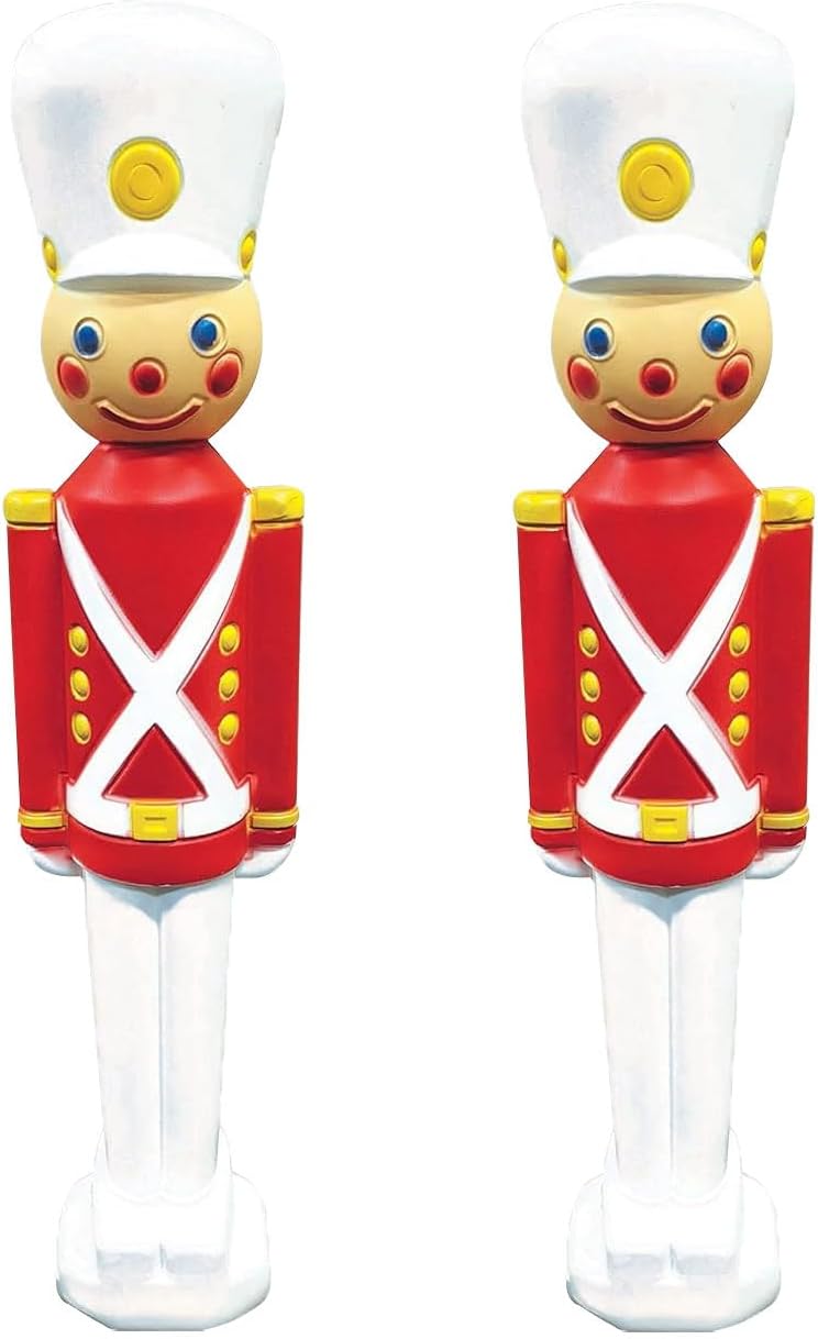 PMU Christmas Light-Up Blow Mold Decorations – Candy Cane, Gingerbread Figures, Mrs. Claus, Noel Candle & Toy Soldier | Illuminated Indoor/Outdoor Holiday Yard Statues with Corded Light