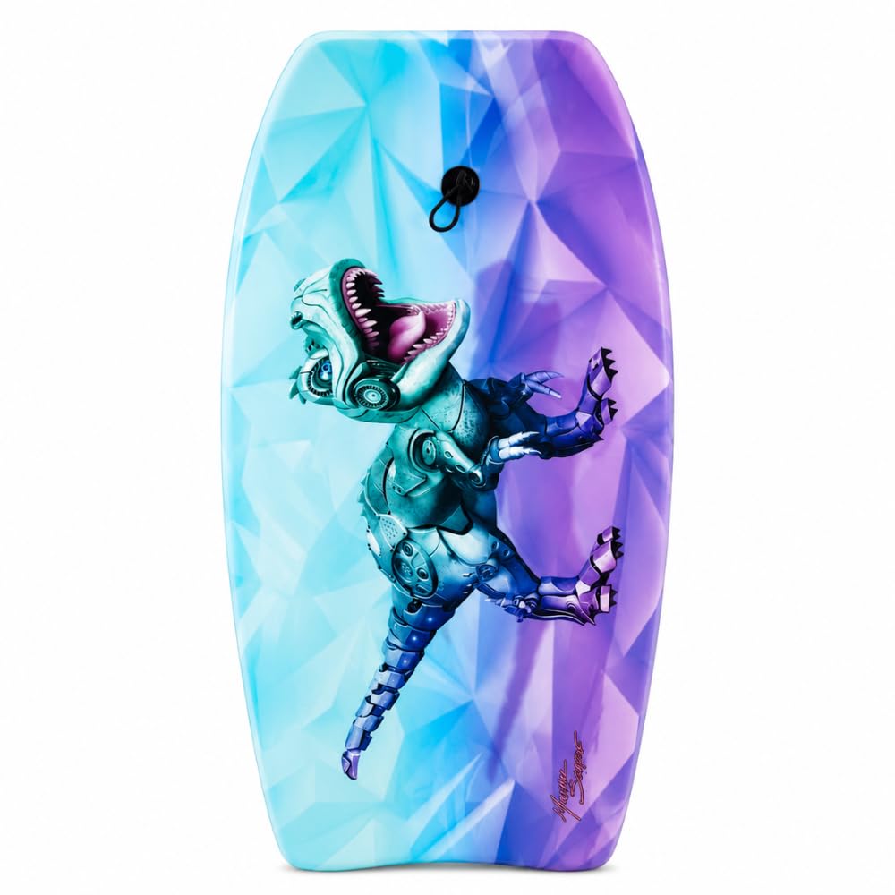 PMU 33 Inch Printed Bodyboard - Lightweight Wrist Leash Slick Bottom Boogie Board for Beach, Sea & Pool - Surfing Board for Kids, Teens & Adults Wave Conditions Pkg/1