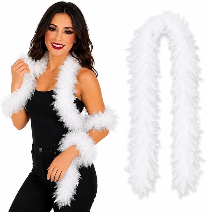 PMU Halloween 55-Gram Turkey Feather Boa, White & Pink Costume Accessory