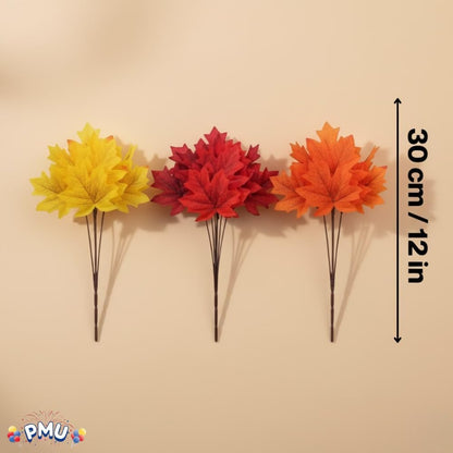 PMU Artificial Maple Leaves Branches, 12.5in Fake Fall Leaves for Thanksgiving Table Centerpieces Decoration 7 Leaves in Branch