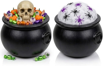 PMU Halloween Cauldron - Multi-Pack Assortment Plastic Candy Holder for Kids - Halloween Party Favors & Supplies - Black Set