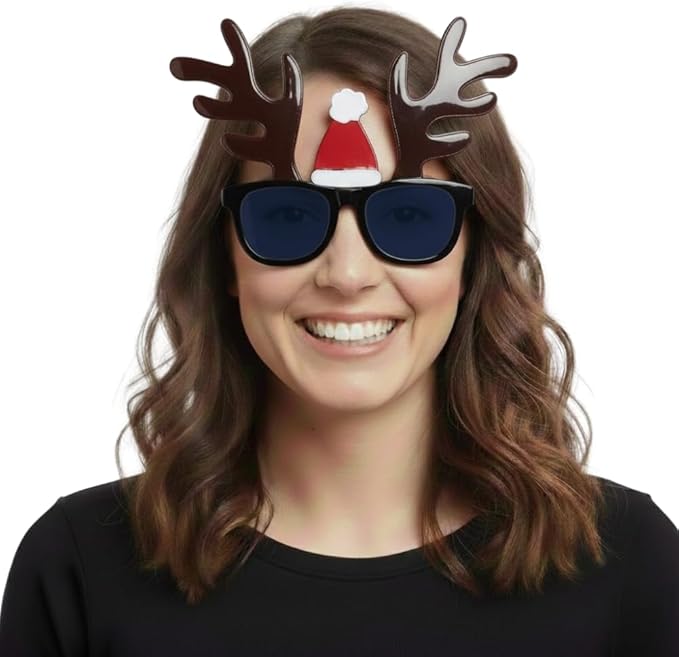 PMU Christmas Holly Sunglasses – Festive Holiday Costume Glasses, Novelty Reindeer Antler Eyewear for Adults & Kids Xmas