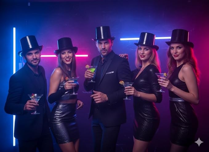 PMU Plastic Party Top Hat for Adults & Kids - Plastic Hat for Parties, New Year Events, Magic Shows & Photo Booth Props