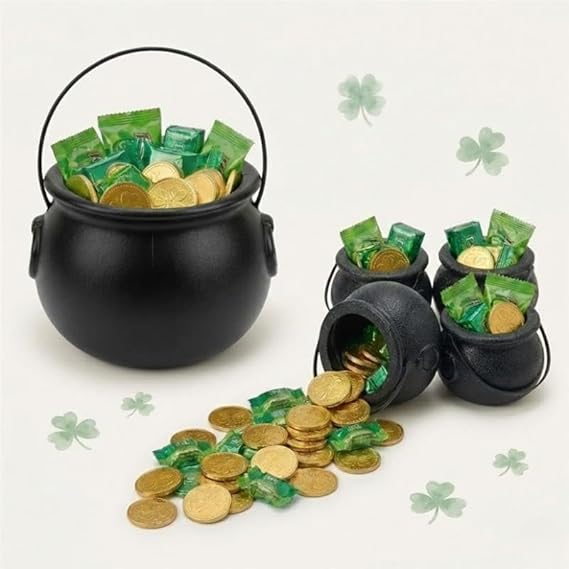 PMU St. Patrick's Day 5pcs Cauldron Set – Blow Mold Plastic Candy Holder Party Accessory