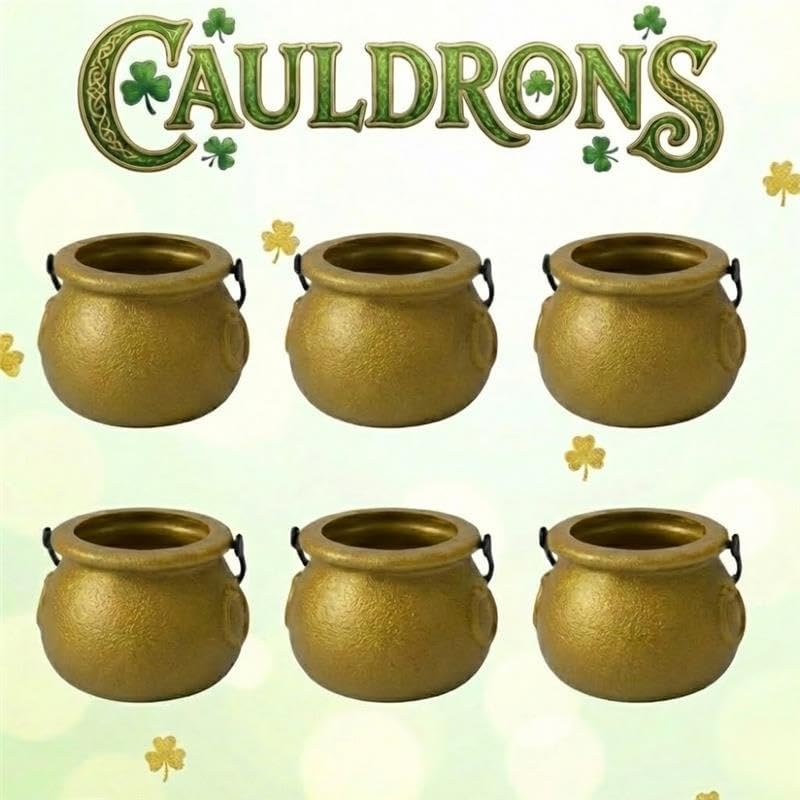 PMU St. Patrick's Day Pot of Plastic Cauldrons for St. Patrick's Day Leprechaun & Mardi Gras Party Decoration Supply Accessory
