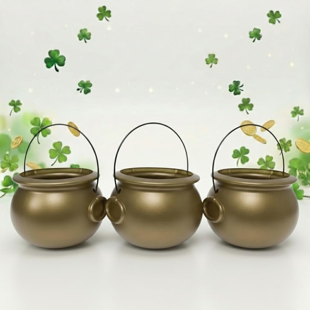 PMU St. Patrick's Day Pot of Plastic Cauldrons for St. Patrick's Day Leprechaun & Mardi Gras Party Decoration Supply Accessory