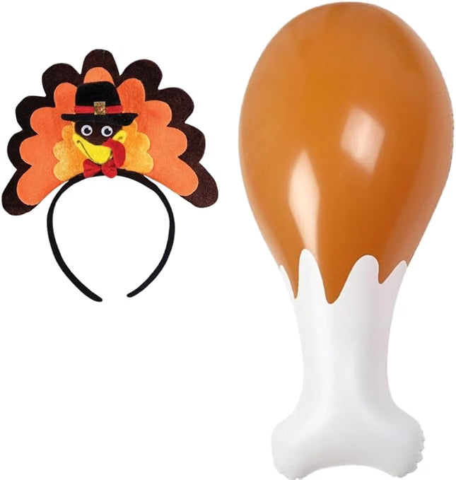 2 Pc Thanksgiving Turkey Leg Headbands, 24" Inflatable Design, Festive Hair Accessories for Holiday Parties