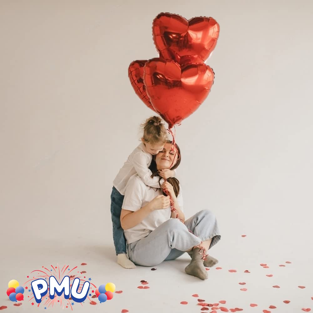 PMU Heart Shaped Happy Valentine's Day Balloons 18-Inch Mylar Idea Gift for Him or Her & Valentine Party Decorations