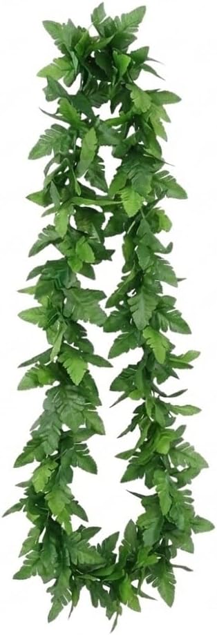 PMU Luau Tropical Fern Leaf Lei Necklace Green – Hawaiian Party Costume Accessory, Jungle Theme Garland, Beach Luau Wearable Decor for Summer, Birthday & Fancy Dress