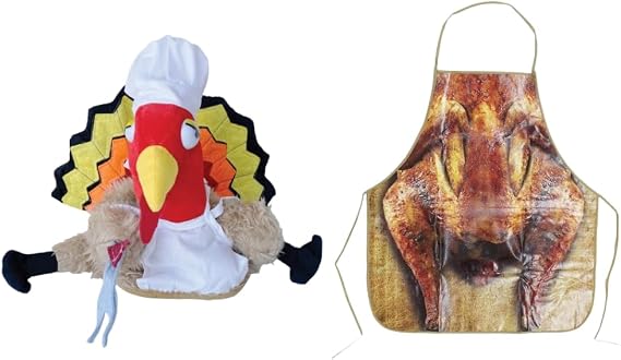 PMU Thanksgiving Plush Chef Turkey Hat and Turkey Apron Set Party Costume Accessories (2/Pkg) Pkg/1