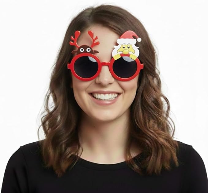 PMU Christmas Holly Sunglasses – Festive Holiday Costume Glasses, Novelty Reindeer Antler Eyewear for Adults & Kids Xmas