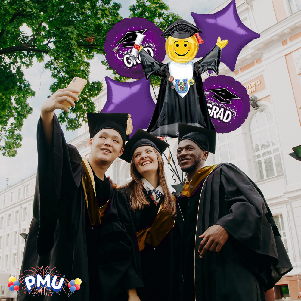 PMU Graduation Jumping Smiley Grad Balloon Bouquet (5/Pkg) Pkg/1